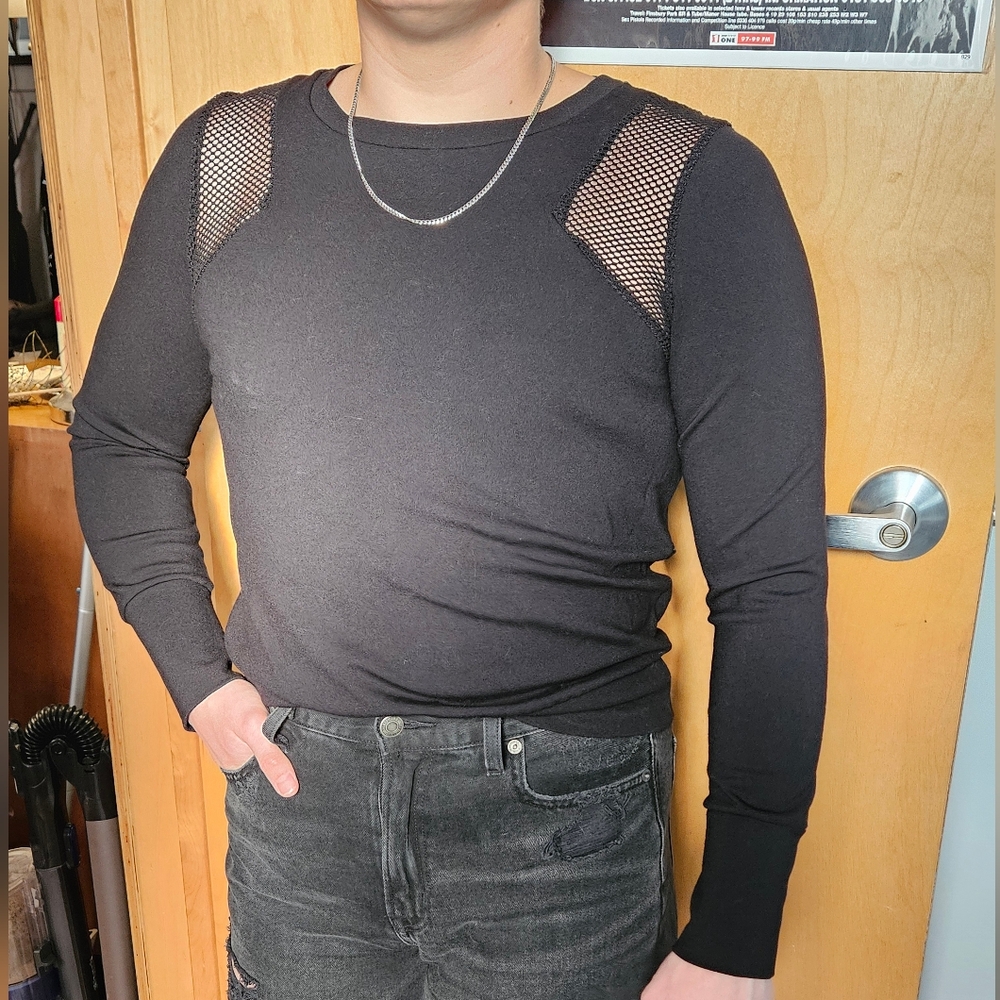 Banana Republic Black Long Sleeve Mesh Tee